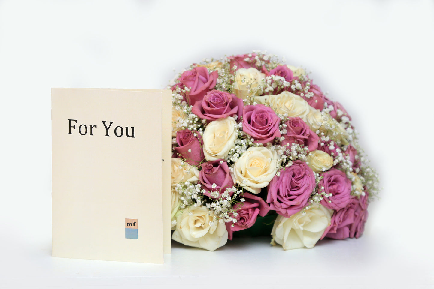 Bouquet Of White + Purple Roses