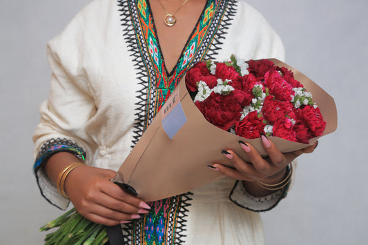 Red Carnations + White Fillers