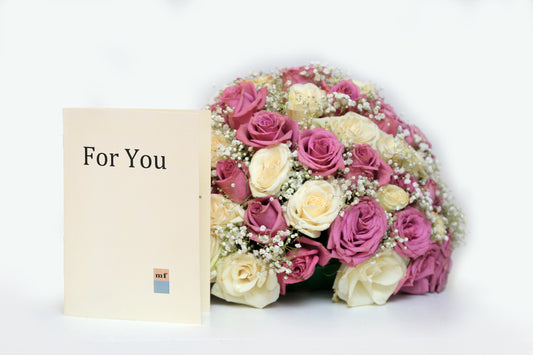 Bouquet Of White + Purple Roses
